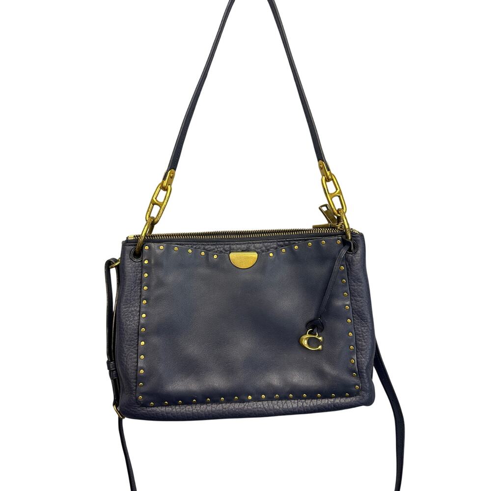 Coach Dreamer Navy Leather Rivet Stud Shoulder Bag Crossbody Whimsigoth Boho